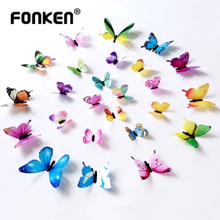 Fonken สติกเกอร์วอลเปเปอร์ PVC ลายผีเสื้อน่ารัก 3D สําหรับติดตกแต่งผนังบ้าน 12 ชิ้น