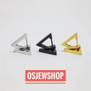 จิวหู ห่วงล็อค 3 เหลี่ยม สแตนเลส &lt;-Earring Triangle Shaped Hoop Earrings Stainless Steel—&gt;