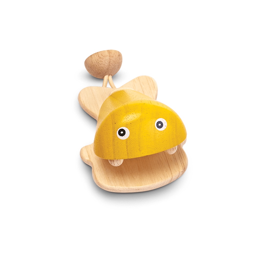 PlanToys ของเล่นไม้ 1644 Fish Castanet - Yellow กรับปลา - สีเหลือง เสริมพัฒนาการ สำหรับเด็กอายุ 12 เดือน ขึ้นไป