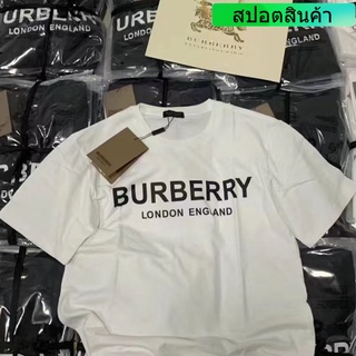 Burberry Burberry &lt; Tag+Collar Label &gt; เสื้อยืดแขนสั้น คอกลม ผ้าฝ้ายแท้ ทรงหลวม สไตล์คลาสสิก สําหรับผู้ชาย และผู้หญิง