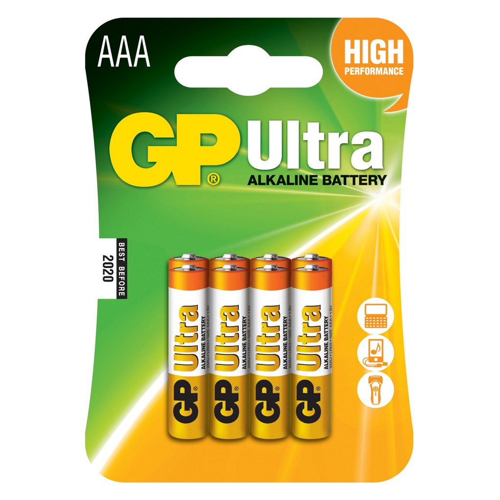 ถ่าน GP Ultra Alkaline Size AAA LR03 (ขนาดเล็ก) 1.5V 8ก้อน 1แพค ของใหม่ ของแท้
