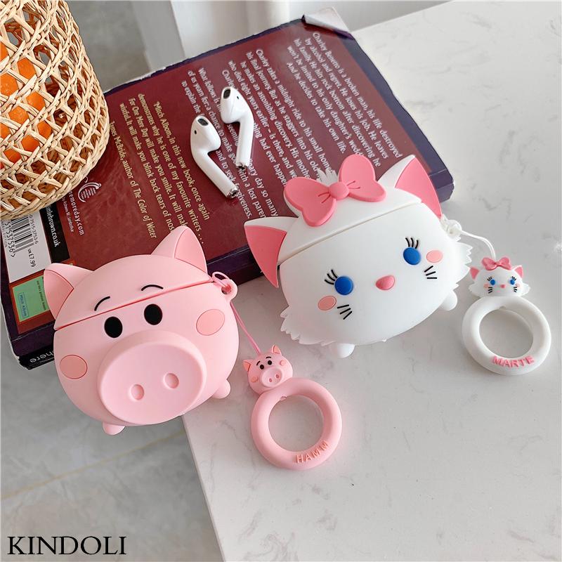 Lovely Pink Pig White Cat Airpods Case for Apple Wireless Headphones Protector Soft Cover