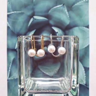 Double Pearl Silver Gold Ear Cuff : ต่างหู ตุ้มหู หนีบ มุก สีทอง สีเงิน