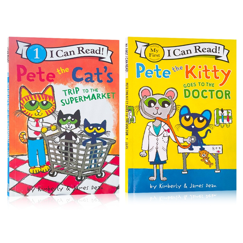 หนังสือ 2 เล่ม/ชุด My First Reading I Can Read Pete The Cat's Trip To The Supermarket English Story Picture Books for Kids