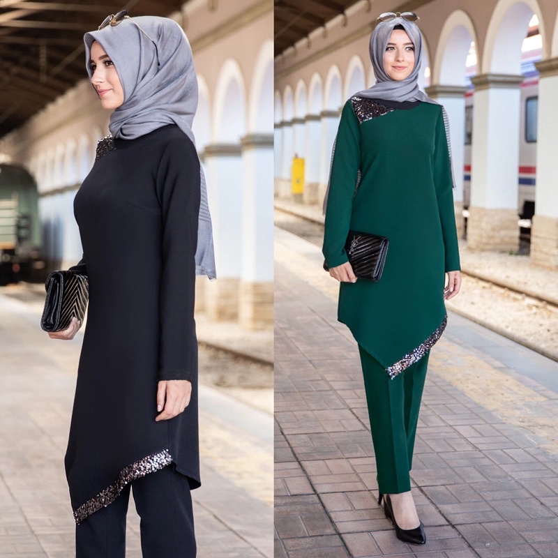 SET SUIT MUSLIMAH - IRONLESS, BLOUSE BERPOCKET & PALAZZO SET, UMRAH & TRAVEL FRIENDLY, BF & WUDHUK F