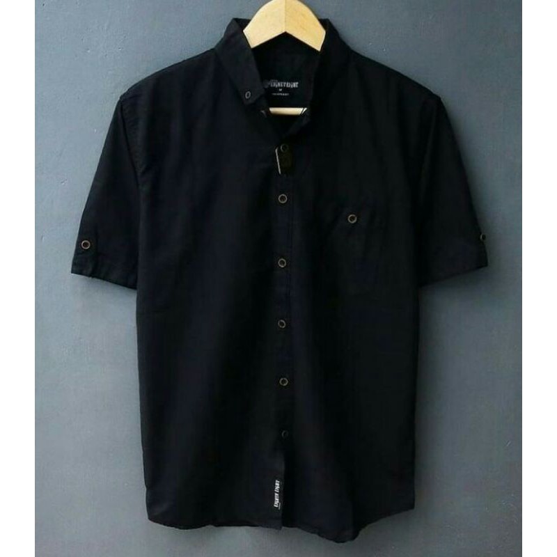 C76 เสื้อเชิ้ต ผ้าสักหลาด สีดํา พรีเมี่ยม