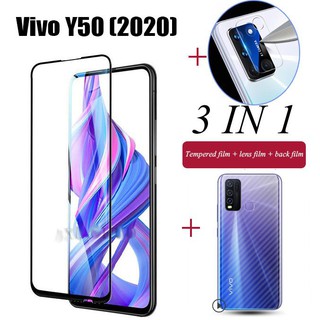 (3 in 1) For Vivo Y50(2020) Y30(2020) Y20 Y20i ฟิล์มกระจกนิรภัย + ฟิล์มด้านหลังสำหรับ +ฟิล์มป้องกันเลนส์ สำหรับ