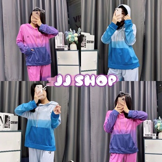 JJ shop💜 พร้อมส่ง ชุดเซ็ทเสื้อฮู้ดแขนยาว+กางเกงขายาว ไล่สีสวยมาก " DX-PurpleBlue" -N 10