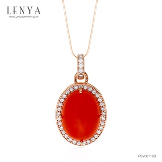 Lenya Jewelry จี้ประดับคาร์เนเลี่ยน(Carnelian) ล้อมด้วยเพชร DiamondLike ตัวเรือนเงินแท้ชุบสีพิงค์โกลด์(Pink Gold)