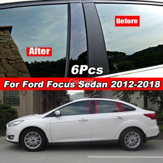 สติกเกอร์ฟิล์ม สีดํามันวาว สําหรับตกแต่งประตู หน้าต่างรถยนต์ Ford Focus Sedan 2012-2018 6 ชิ้น