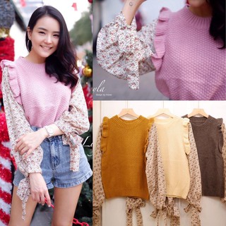 พร้อมส่ง-Chicha เสื้อไหมพรมทออย่างดี ต่อแขนลูกไม้หวานๆ ระบายๆหวานๆ สีสวยมาก