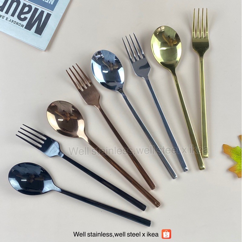ช้อนส้อมเกาหลี,ช้อนเกาหลี-แสตนเลสปั้มUSA STAINLESS/1คู่-ยาว 20 ซม.,หนา,ทน,เนื้อสแตนเลสตัน