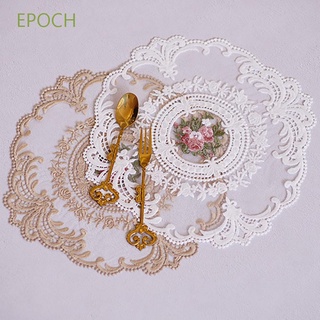 Epoch แผ่นรองจานลูกไม้ฉนวนความร้อนปักลายสไตล์ยุโรป 1 ชิ้นสําหรับตกแต่งโต๊ะรับประทานอาหาร