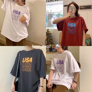 bear🐻🐻‍❄️เสื้อยืดเกาหลี USA งานสกีนมาตรฐาน ผ้าคอนตอน เสื้อยืด โอเวอร์ไซส์ งานดีผ้าไม่บาง เสื้อยืด  A015