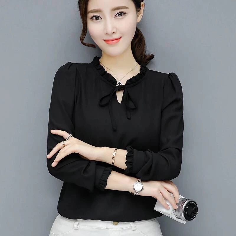 Kemeja perempuan เสื้อชีฟอง พลัสไซซ์ สีขาว ผูกโบว์ สําหรับผู้หญิง