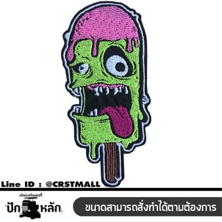 อาร์มรีดติดเสื้อผ้า ปักรูป ไอติม ผี แผ่นรีดติดผ้า ปักลาย ไอติม ผี ตัวรีดติดผ้า ปักรูป ไอศครีม ผี อาร์มรีดรูปไอติม