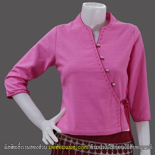 Fni-W31 เสื้อพื้นเมืองทรงป้าย ปักจักร เดินเส้นทรงไทลื้อ แต่งขลิบPink