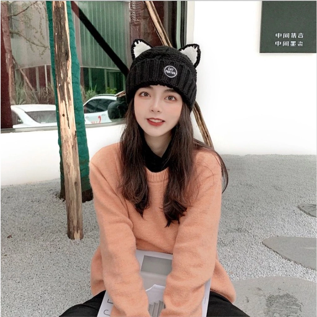 หมวกถักผ้าวูลแต่งหูแมว สไตล์เกาหลี thumbnail 5