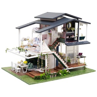 (มีไฟ+ที่ครอบ+เพลง) บ้าน DIY บ้านตุ๊กตา โมเดลบ้าน Mini Doll House บ้านโมเดล