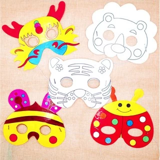 DIY Mask หน้ากากระบายสี หน้ากากลายการ์ตูนสัตว์ไม่มีสีให้นะคะ
