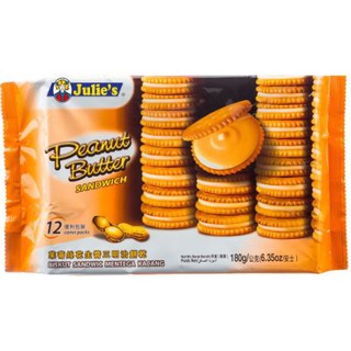 JULIES ขนมปังกรอบสอดไส้รสเนยถั่ว ขนาด 15กรัม ยกแพ็ค 12ซอง PEANUT BUTTER BISCUIT