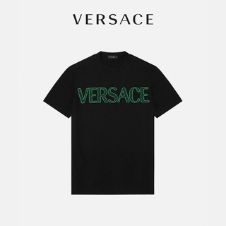 เสื้อยืด แขนสั้น ผ้าฝ้าย พิมพ์ลายโลโก้ Versace La Greca สําหรับผู้ชาย