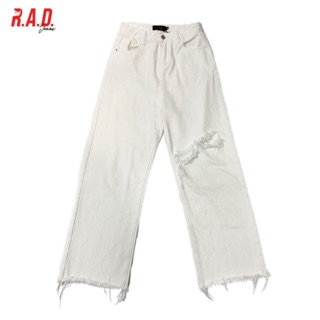 R.A.D.Jeans กางเกงขายาวเอวสูงสีขาว ขาดหน้า