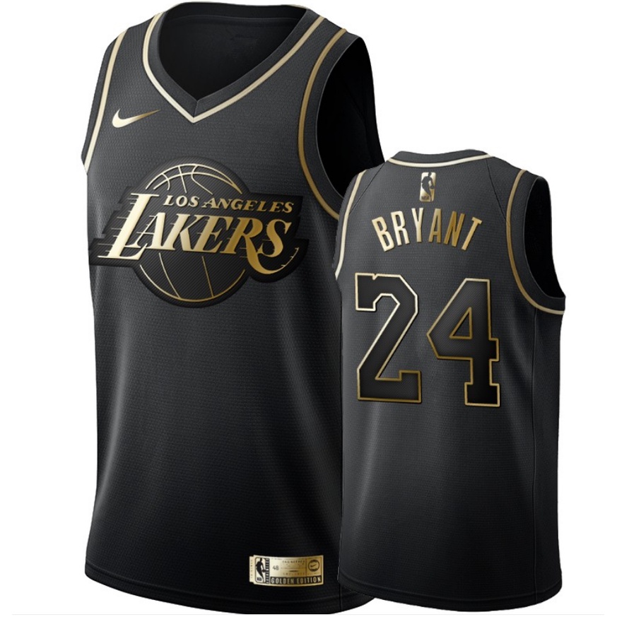 ผู ้ ชาย NBA ใหม ่ Los Angeles Lakers #24 เสื ้ อบาสเก ็ ตบอลปัก Kobe Bryant Gold Edition สีดํา