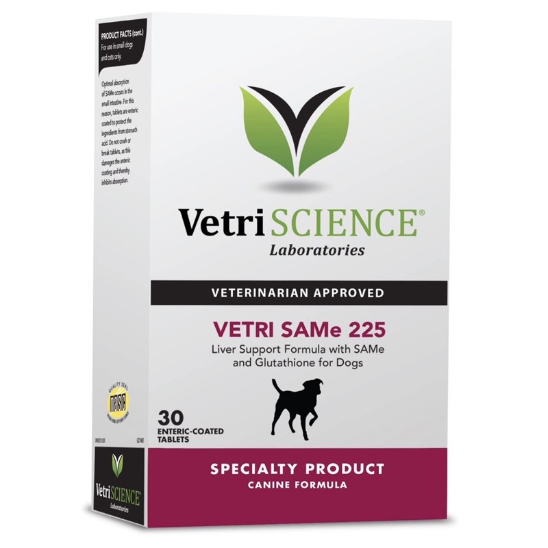 กล่องบุบเล็กน้อย! Vetri SAMe 225 อาหารเสริมสำหรับสุนัข 30 เม็ด