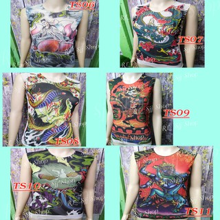 เสื้อยืด Tattoo เสื้อผ้าผู้ชาย ผู้หญิง แขนยาว-แขนสั้น แถมฟรีปลอกแขน 1 คู่ฟรี ผ้าตาข่าย ใส่สบาย มีสินค้าพร้อมส่งตามรูป