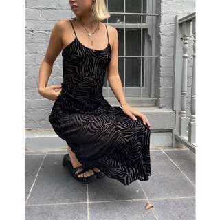 พร้อมส่ง  maxi dress เดรสซีทรูสายเดียวม้าลาย