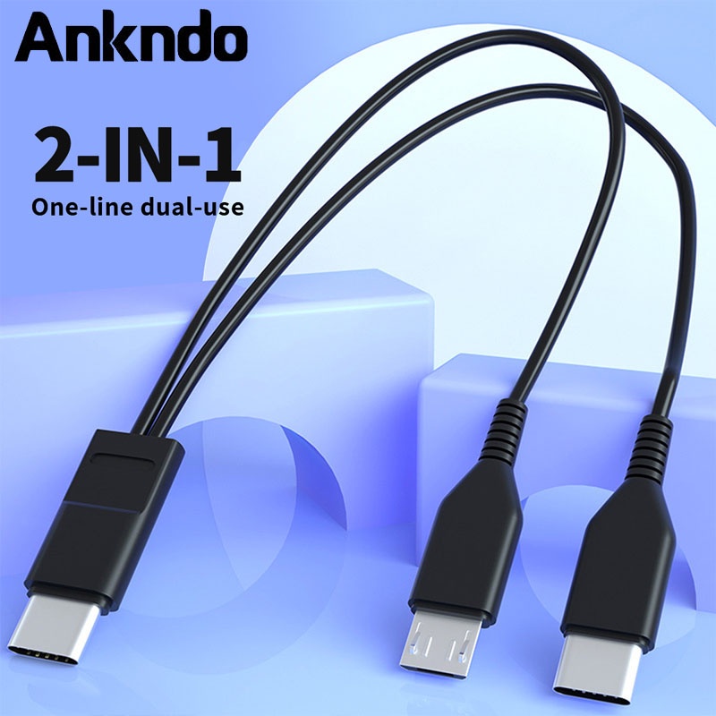 2 In 1 Type-CถึงประเภทC Micro USBสายชาร์จสายไฟสำหรับXiaomiสายUSBชาร์จโทรศัพท์สองอุปกรณ์USB Chargerสายตัวแยก