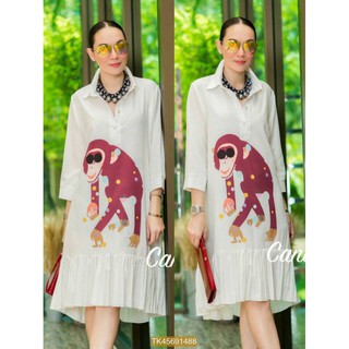 Granddesignplus TK1488**สีขาว**รอบอก44" Moschino 2016 oversize length chiffon shirt quality Korean cute monkey