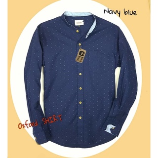 เสื้อเชิ้ตแขนยาว คอจีน ผ้า Oxford ลายอักษรจิ๋ว สีกรม มีถึงไซส์ 4XL