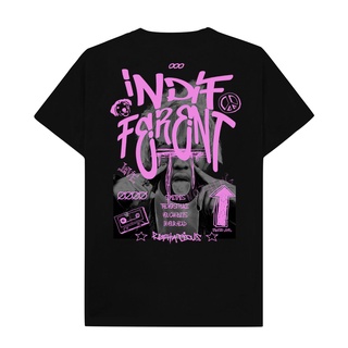 เสื้อยืดผ้าฝ้ายพิมพ์ลายRephatious T-shirt "indifferent" Black Cotton Combed 24s