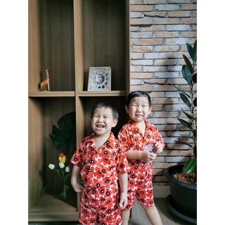 FAB Family ชุดเด็กลายดอกป๊อปปี้สีแดง เสื้อพี่น้องน่ารัก