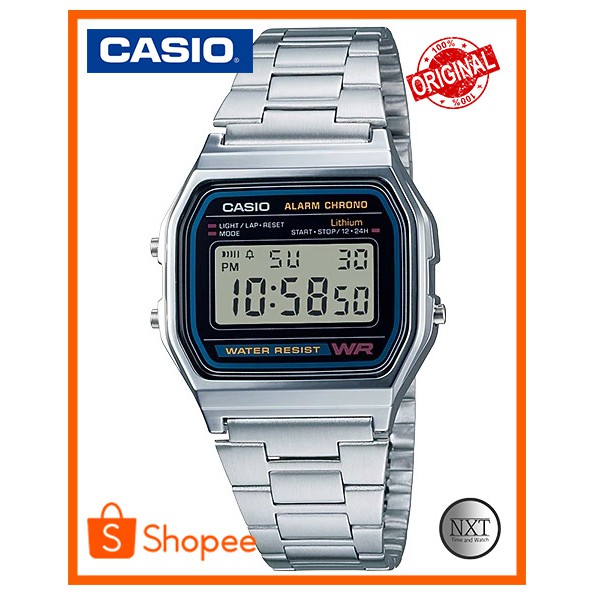 CASIO A1558WA-1DF ของแท้100% นาฬิกาข้อมือสีเงินสายสแตนเลส ผู้ชาย/ผู้หญิง