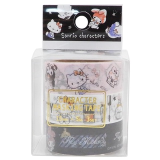 Sanrio Masking Tape เทปตกแต่งจากญี่ปุ่น ลายรวม Sanrio สีขาวดำชมพู เป็นเซ็ต 3 ม้วน ขนาด 1.5 ซม. x 5 ม.