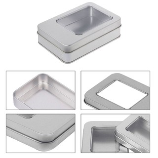 Tin Silver Storage Box Case Organizer with Half Clear Window Lid