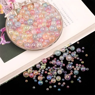 Beadia [6/8/10 มม.] (Non-Hole) สไตล์ใหม่อะคริลิค Non-Hole Plated AB ลูกปัดกลมสีสันสดใสเหมาะสําหรับ DIY ทําเครื่องประดับที่สวยงามหัตถกรรมไม่มีรู