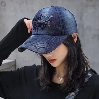 หมวกเบสบอล หมวกแก๊ป สไตล์เกาหลี แฟชั่นKorean Style Cowboy Hat Casual Peaked Cap Summer Womens Sun Hat Spring and Autumn New Outdoor Embroidered Letter Sun Hat