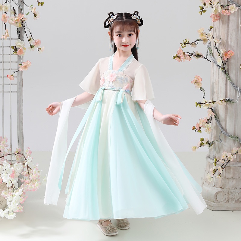 Chinese Traditional Hanfu Girl Ancient Han Dynasty Dress Oriental Princess Dress Kids Elegance Tang Dynasty Dance Wear C