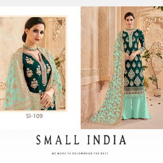 {**ส่งฟรี**} SMALL INDIA 🍁 Faux Georgette Heavy Embroidery 🍁 Salwar Kameez