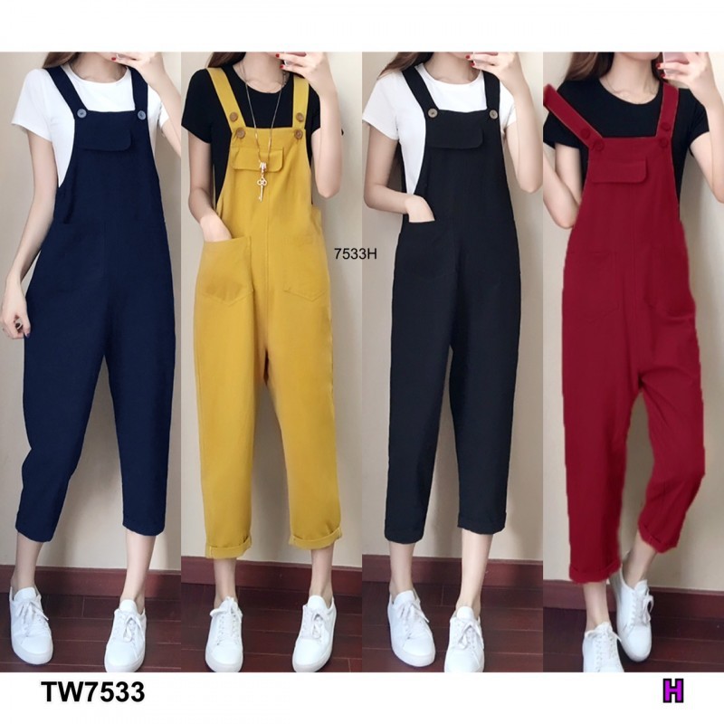 GN7533 *รบกวนสอบถามstockก่อนสั่งซื้อค่ะ* เอี๊ยมกางเกงขายาว สายเอี๊ยมติดกระดุม 2 ระดับbib pants