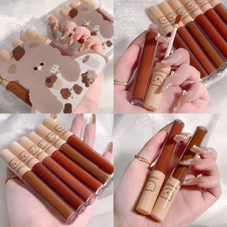 【พร้อมส่ง】ชุดลิปสติก เนื้อแมตต์ กํามะหยี่ ลายหมีสตรอเบอร์รี่ ไม่ติดง่าย