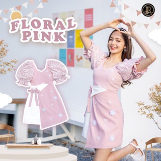 BLT BRAND การันตีเสื้อผ้าแบรนด์แท้ มินิเดรส สีชมพูแขนลูกไม้ FLORAL PINK สินค้าหลุด QC อ่านรายละเอียดก่อนสั่งซื้อ