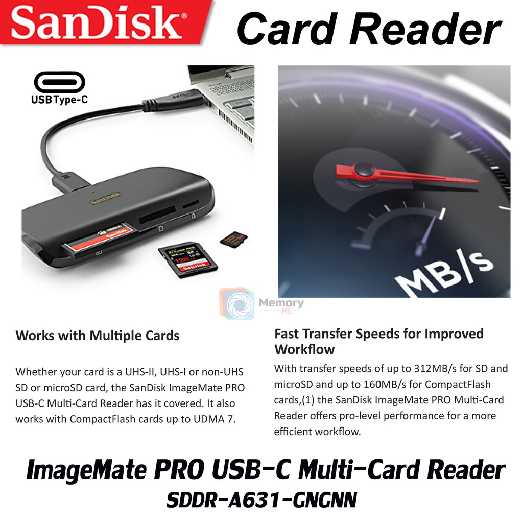 Sandisk card reader imagemate pro usb type c multi card readerwriter