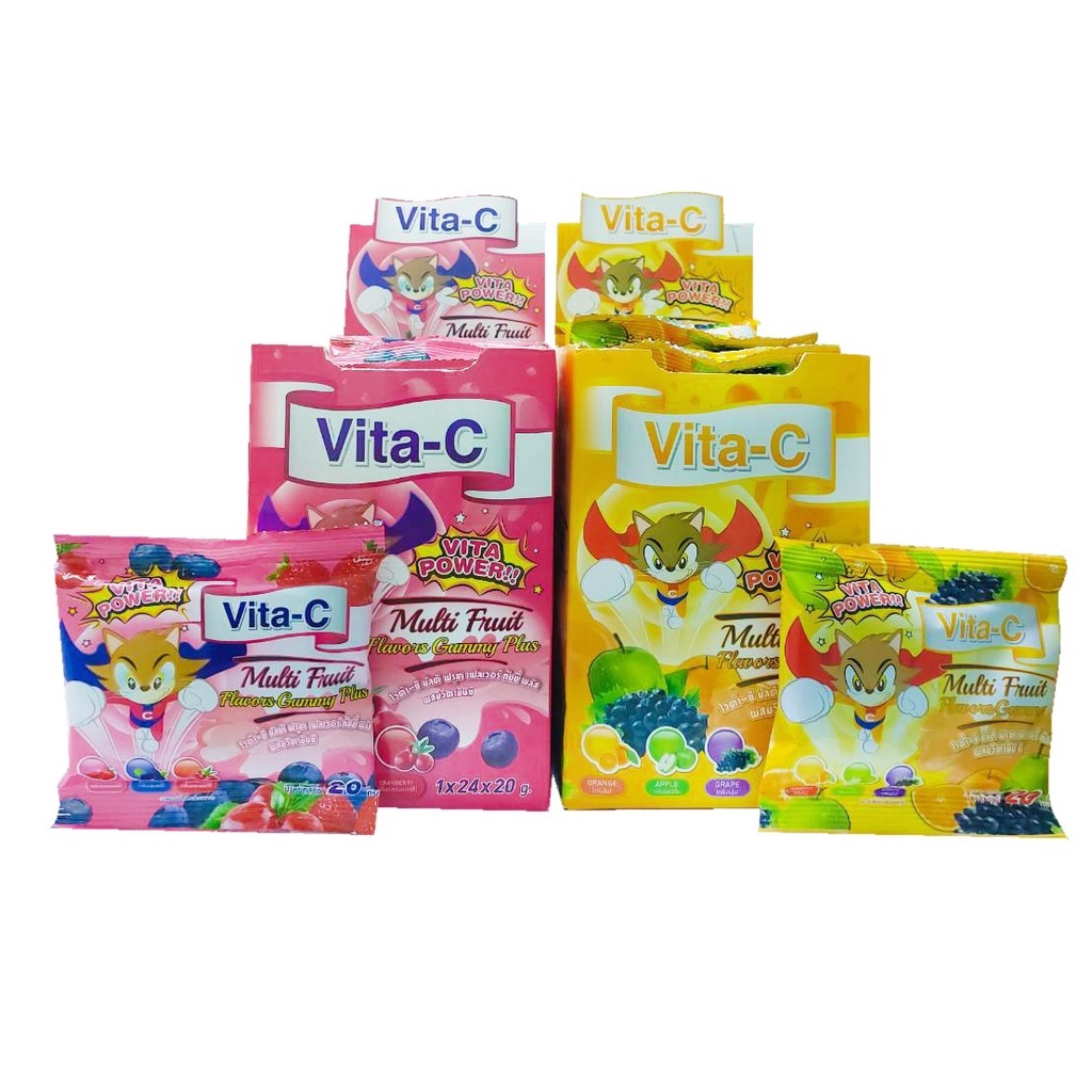 !Vitamin C Vita-C Multi Fruit Gummy เยลลี่ผลไม้ ผสมวิตามินซี สำหรับเด็ก ยกกล่อง 24 ซอง
