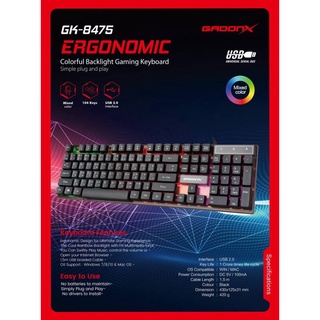 คีบอร์ดเกมมิ่ง GADONX GK-8475 Gaming Keyboard คีบอร์ด มีไฟ