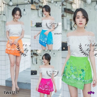 GN4775 **รบกวนสอบถามก่อนสั่งซื้อจ้า** Set 2ชิ้น เสื้อเปิดไหล่สีพื้นขาว แต่งลูกไม้ + กางเกงกระโปรง